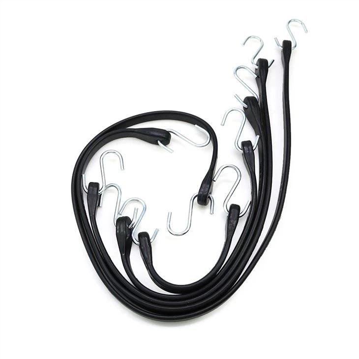 Heavy Duty Black Rubber Tie Down Straps For Outdoor Tarp Covers Bungee Cords With Hooks