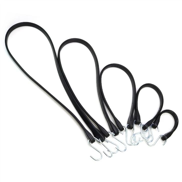 Heavy Duty Black Rubber Tie Down Straps For Outdoor Tarp Covers Bungee Cords With Hooks