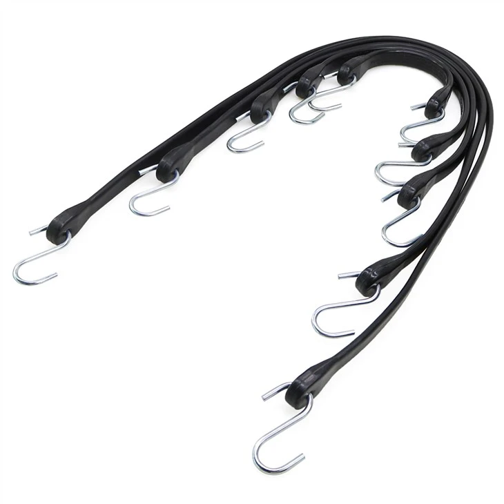Heavy Duty Black Rubber Tie Down Straps For Outdoor Tarp Covers Bungee Cords With Hooks
