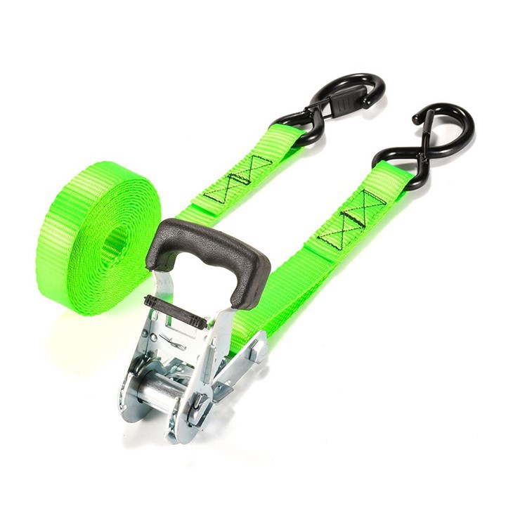 Heavy Duty Rubber Handle Zinc Plated Ratchet Strap With S Hooks